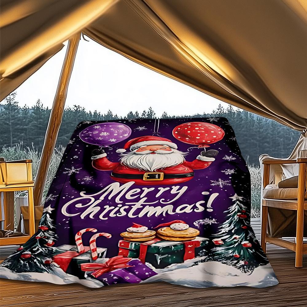 1pc Christmas Decorations Outdoor Flannel Blanket Soft All Season Polyester Throw , Perfect for Picnics & Travel , Picnic Accessory