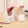 Plastic Slanted Pen Holder Multi Compartments Clear Slots Durable Desk Organizer for Home Office School Student Stationery Storage