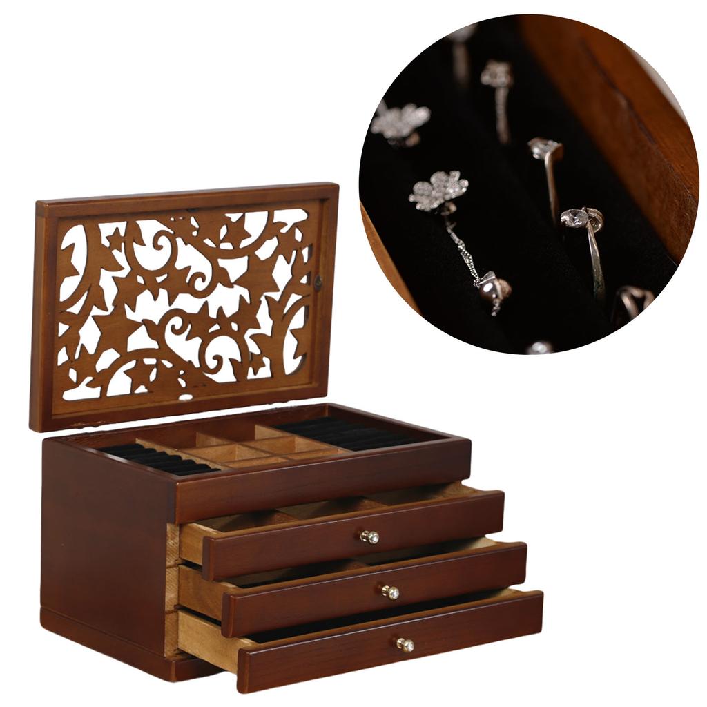 Decorative Wood Jewelry Storage Case Chest Storage Organizers with 3 Drawers with Elegant Styles for Home Decoration