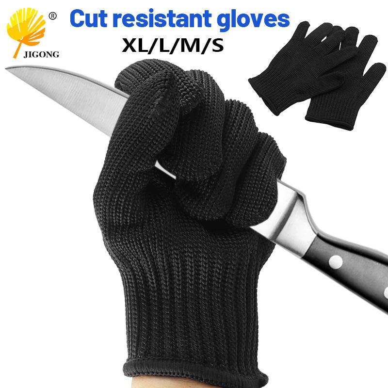 Black Grade 5A Cut-Resistant Steel Wire Gloves: Wear-Resistant, Multi-Purpose Labor Protection.