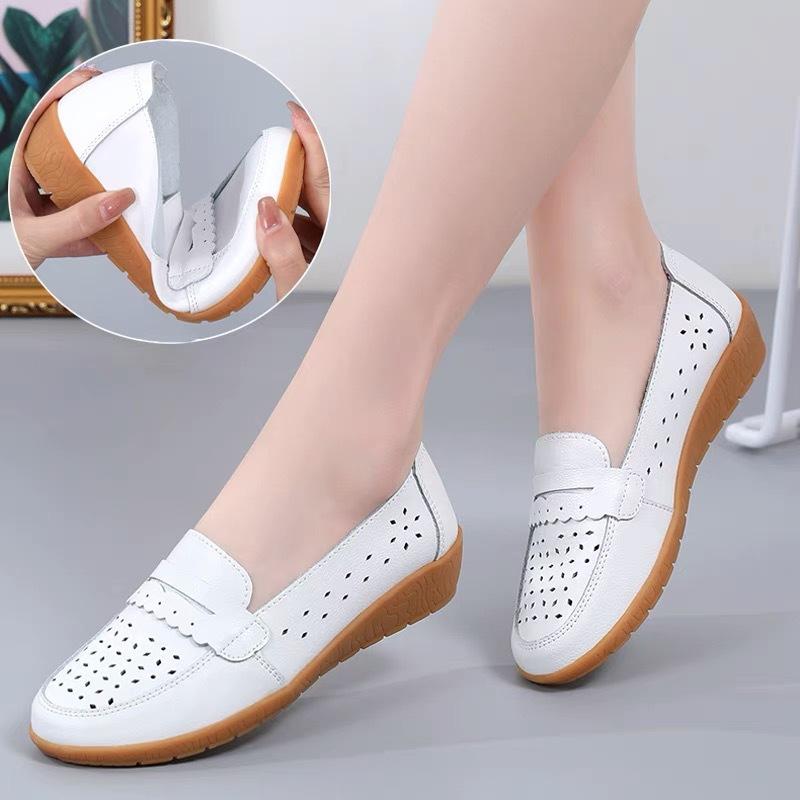 BrandNew SpringSeason Flat Single FootPairs for Women Lazier Leather Bean FootPairs for Women DailyWear Middle-aged and Old Mother FootPairs