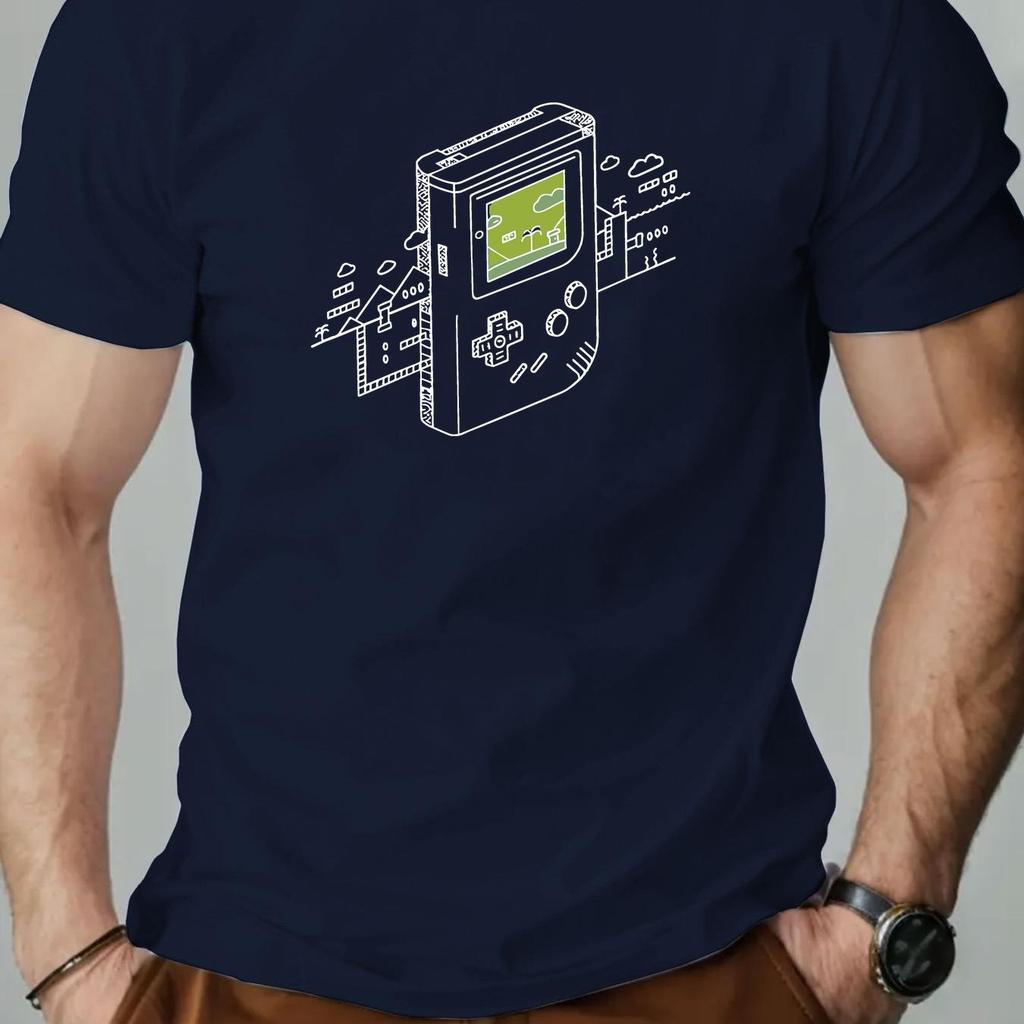 Men's Retro Gaming Graphic Casual T-Shirt Summer Short Sleeve Round Neck Tee Controller Design Men Clothing