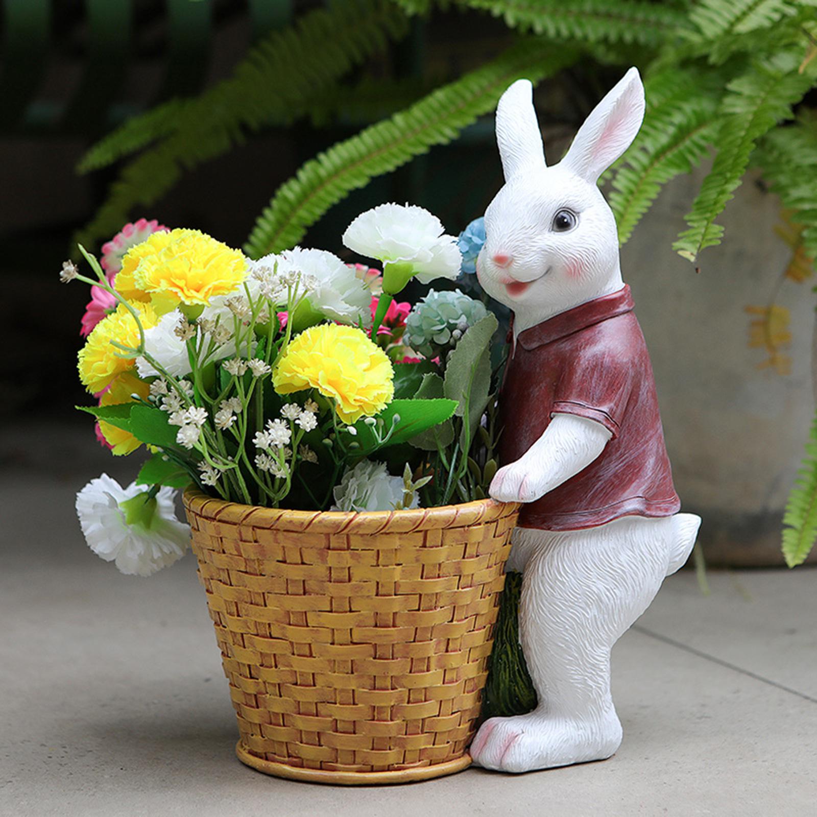 Горшок для растений Цветочный горшок Декоративный контейнер Смоляной Кролик с корзиной Горшок-плантатор