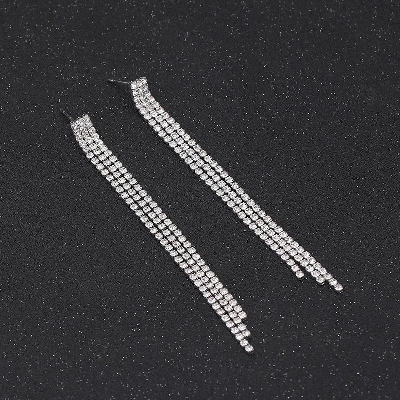 Fashion Personalized Long Tassel Diamond Earrings, Two Rows of Long Tassel Versatile, Earrings and Earrings.