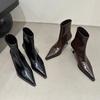 Pointed short boots women's autumn and winter 2024 new boots fleece short boots niche thin women's boots thin heel high heel boots