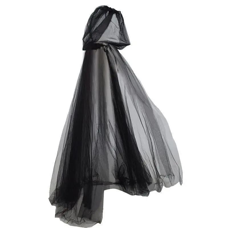 Black Bridal Shawl Witch Vampire Cosplay Cloak Halloween Double Cloak Game Party Costume Props Holiday Dress Up Trench