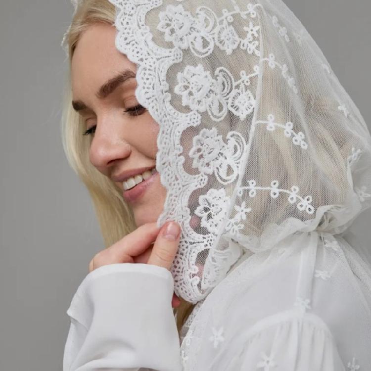 Embroidery Lace Turban Veils Latin Mass Scarf Head Covering Bridal Shower Head Scarf for Religious Church Event Gathering