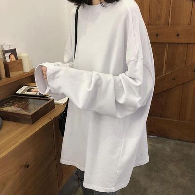 2025 Women's Loose Korean-Style White Long-Sleeve T-Shirt for Autumn/Winter
