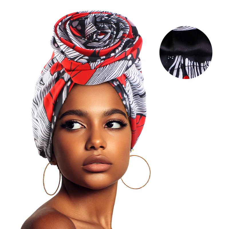Afrikanischer Turban für Damen, gefüttert mit Satin, große Blumenmütze, Kopftuch mit Blumenmuster, muslimisches Kopftuch, Damenmütze