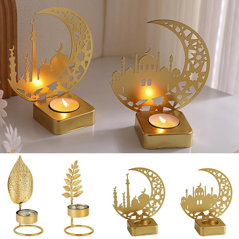 Ramadan Candlestick Home Decor Eid Mubarak Candle Holder Table Ornament Muslim Festival Party Crescent Moon Star Decor