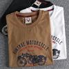 Summer American Retro Short-sleeved O-neck Motorcycle Printed T-shirt Men's Fashion Simple 100% Cotton Washed Casual Sport Tops