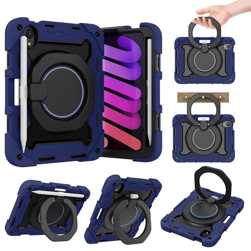 Silikon iPad Hülle mit drehbarem Ständer, Crossbody-Gurt, Air 13 Pro 11 10.2 12.9 Zoll - Stoßfeste Schutzhülle