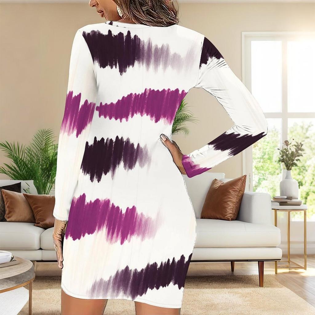 Women Plus Size Round Neck Long Sleeve Printed Teal Blue Gold Bodycon Mini Dress