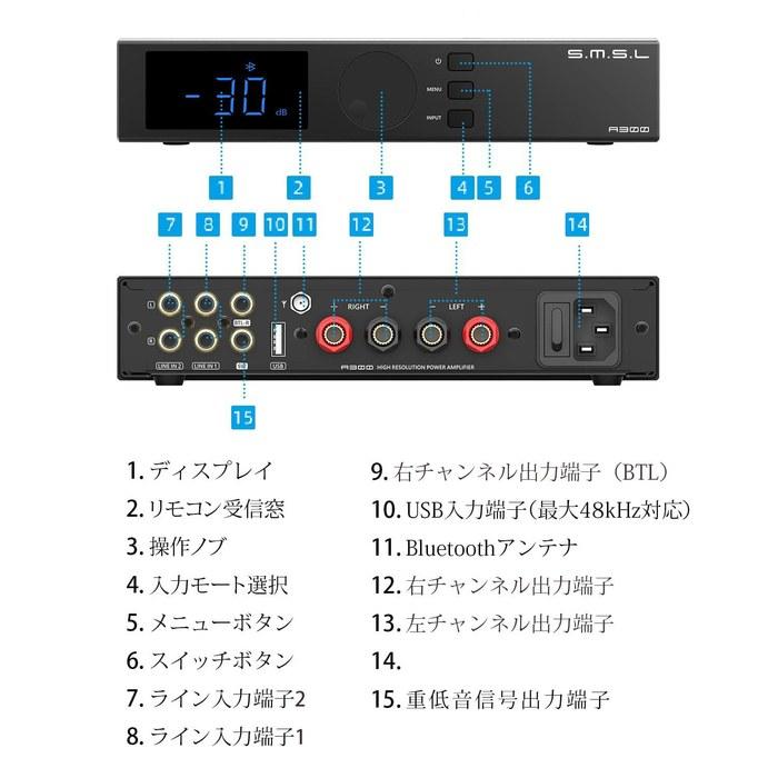 S.M.S.L A300 Amplifier Bluetooth 5.0 165W x 2 Stereo/Mono Hi-Fi Audio Amplifier Black