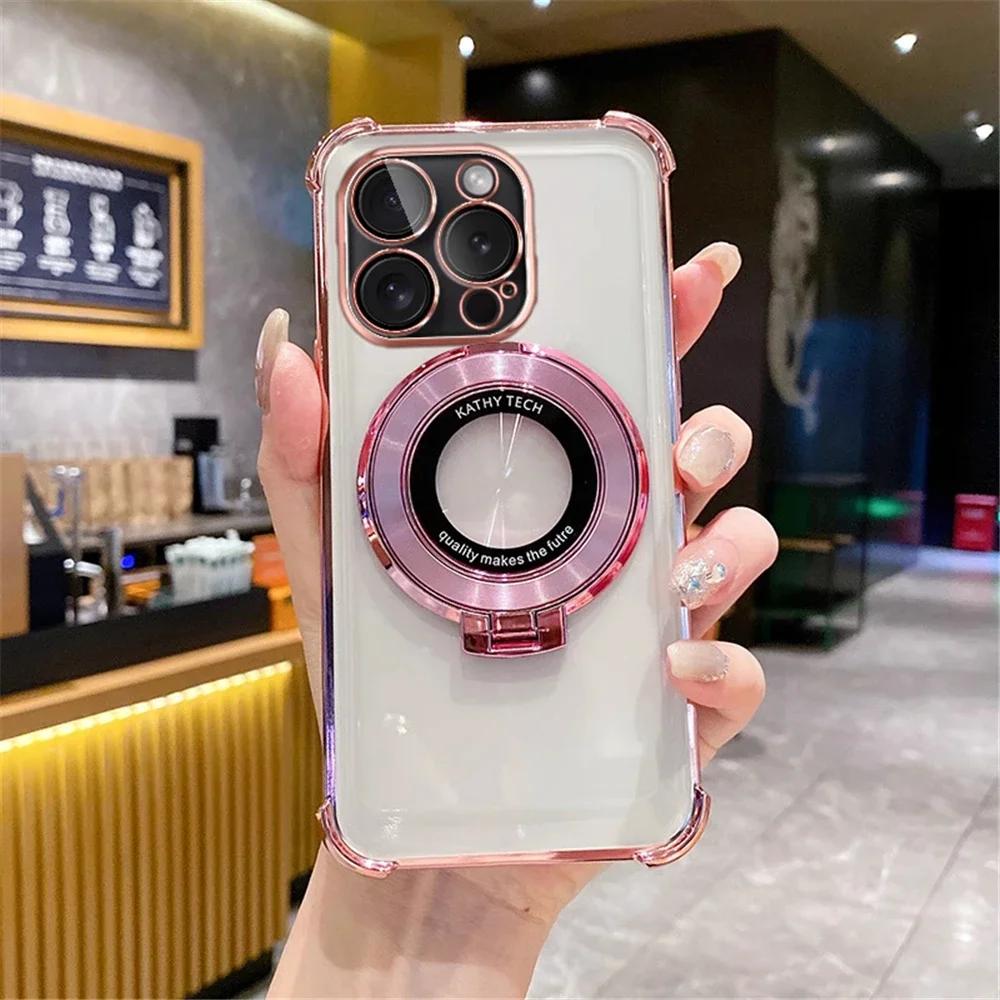 Shockproof Transparent Plating Stand Holder Case For Xiaomi Redmi Note 14 Pro Plus 14C POCO F6 C75 14T Soft Silicon Bumper Cover