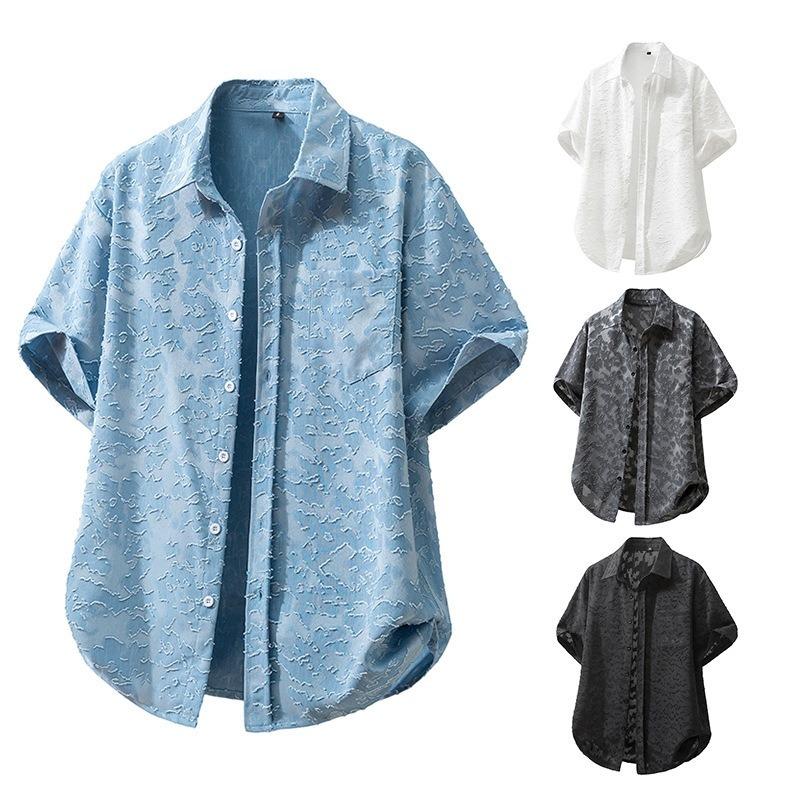 Summer New Men's Retro Distressed Casual Short-sleeved Shirt Casual Loose Lapel Shirt