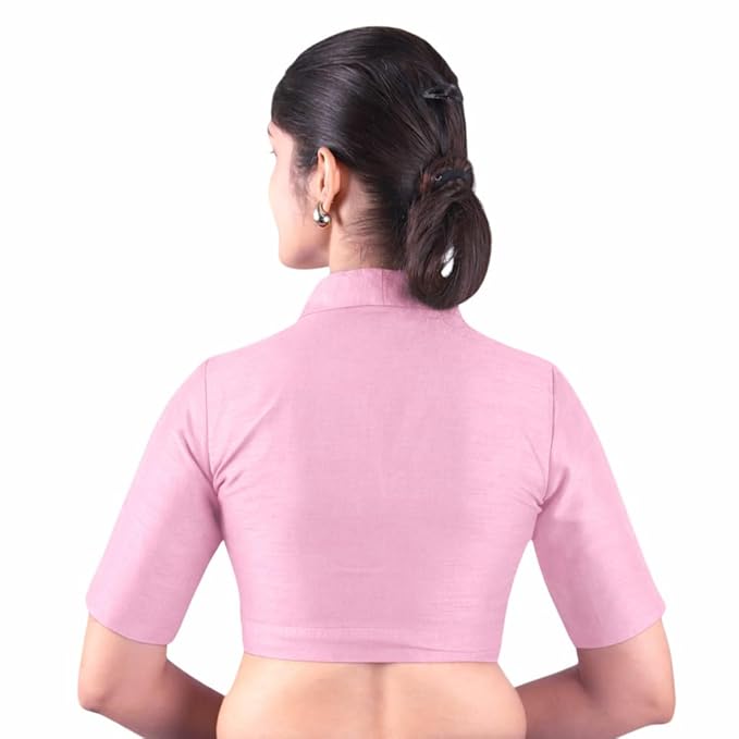 Women’s Solid Collar Neck Readymade Saree Blouse | Front Open Non Padded | Half Sleeve Art Silk Blouse