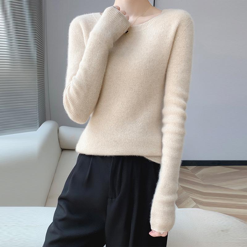 

Женский свитер из 100% чистой шерсти и кашемира с круглым вырезом – однотонный, с длинным рукавом, облегающий верх XL