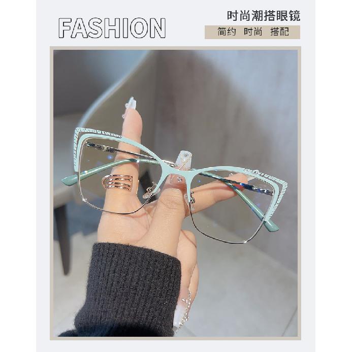 Blue Light Blocking Cat-Eye Glasses Frame for Women, European and American Cat-Eye Eyeglass Frame, Stainless Steel Myopia Glasses Butterfly Frame