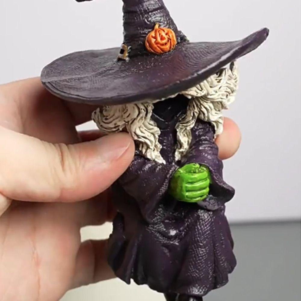 Crafts Witch Figurines Funny Halloween Witch Sculpture Fishing Witch Statue Background Layout
