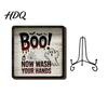 Bathroom Countertop Ornament Halloween Wooden Table Sign, Cute Spooky Ghost Plaque with Autumn Home Decorations Metal Stand for Kitchen Shelf