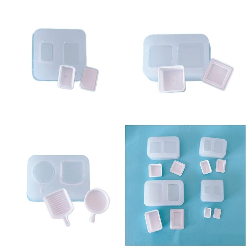 Miniatur Lebensmittel Silikonform Mini Dessert Tablett Platte UV Harzformen Puppenhaus Zubehör Küche Backwerkzeug Handwerk