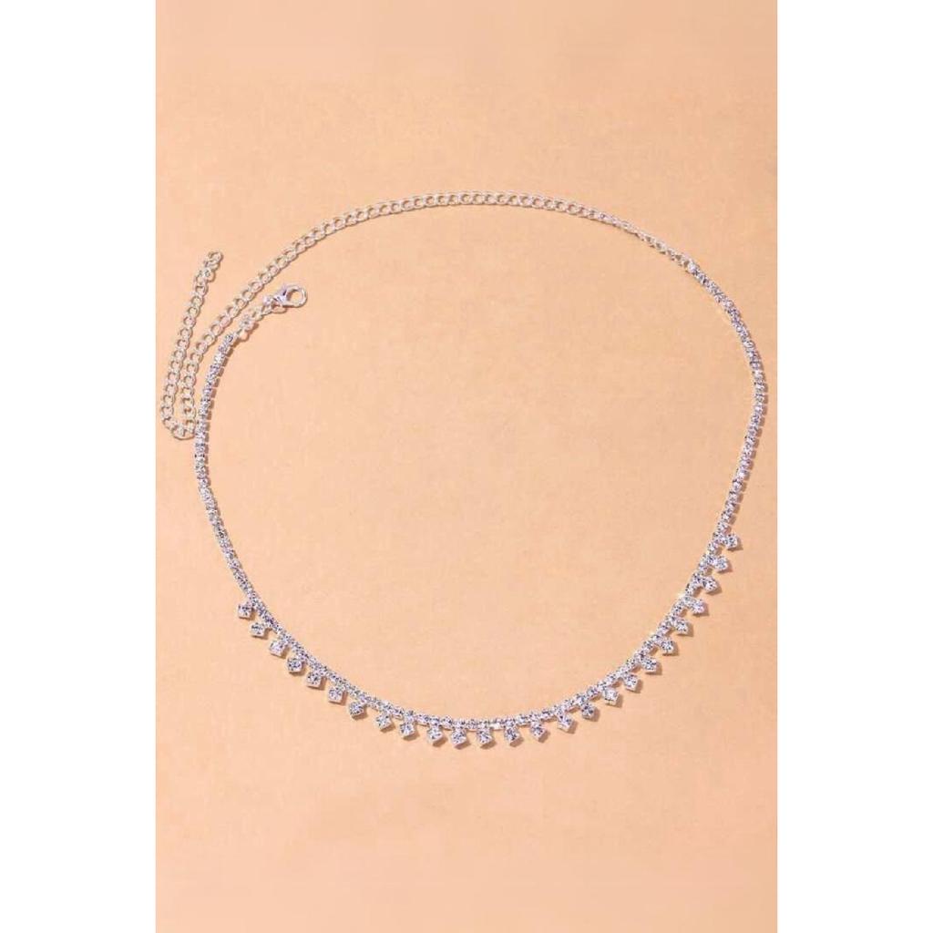 Silver Tone Rhinestone Necklace With Zircon Stone