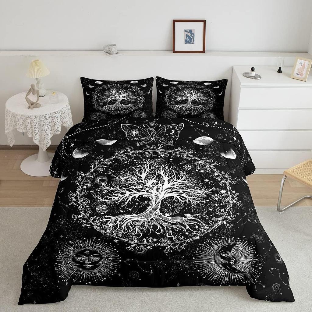 Sun and Moon Bedding Set Constellation Galaxy Comforter for Kids Boys Girls Teens Psychedelic Boho Mandala Comforter Breathable Celestial Du
