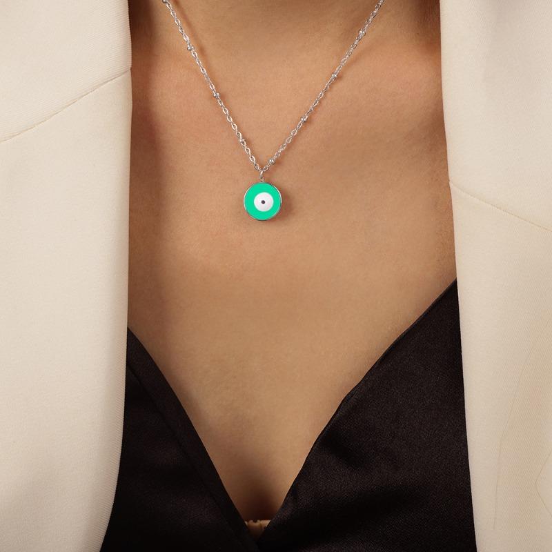 Meier New Retro Chic Titanium Steel Gold-plated Enamel Devil's Eye Pendant Necklace