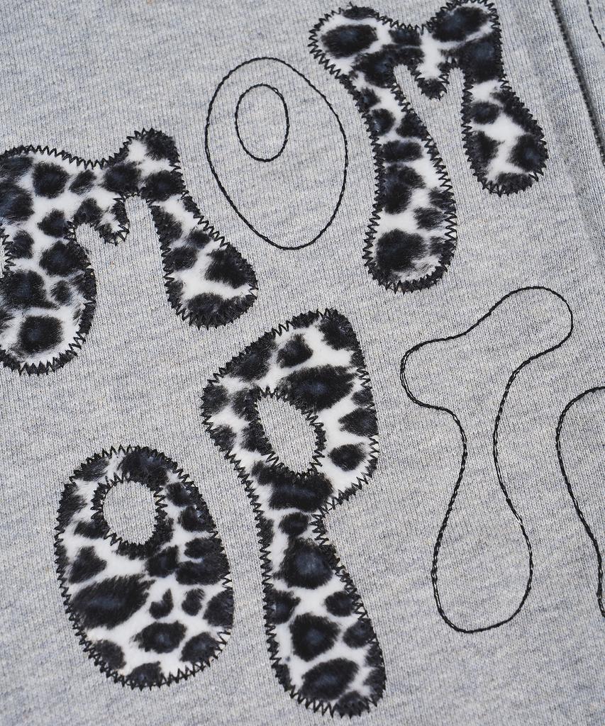 Moo Leopard Applique Zip-Up Hoodie - Gray
