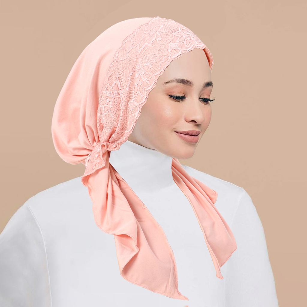 Solid Color Pre-Tied Hijab Wrap Head Scarf Muslim Turban Bonnet for Women Inner Hat Turbantes Cap