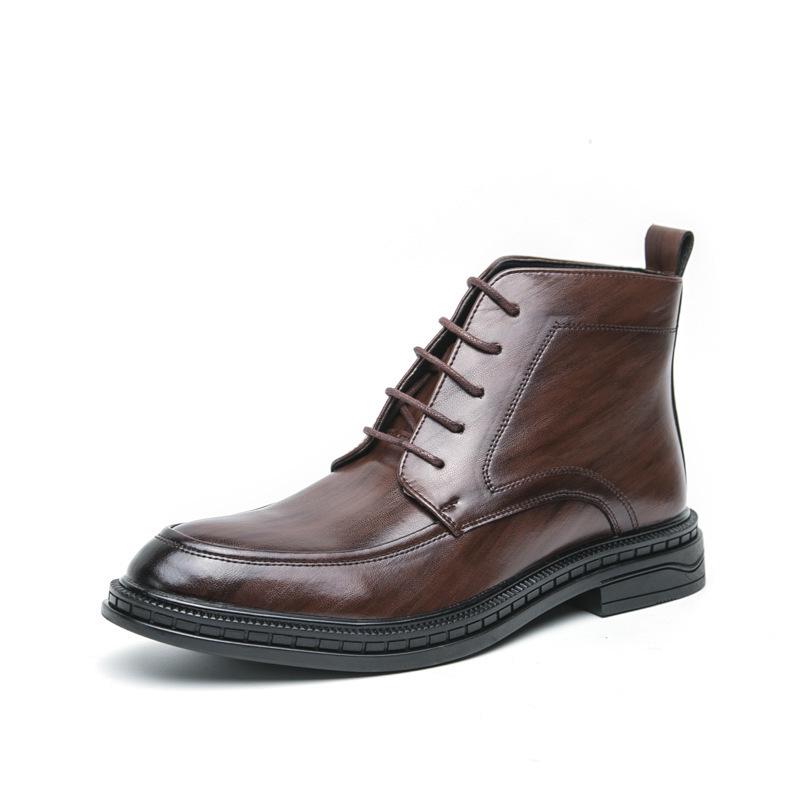 Men's British Style Pointed Toe Leather High-top and Mid-top Martin Boots - Formal, Large Size Available