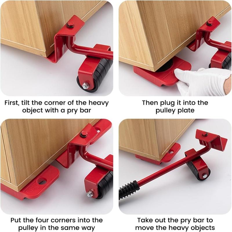 300KG Heavy Duty Furniture Lifter Transport Mover Lifter Slides Wheel Easy Furniture Mover Tool Set Wheel Roller Bar Hand Tools