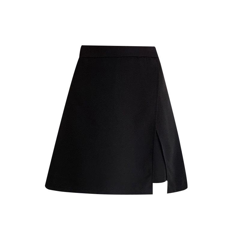 2025 Black Plus Size High Waist Slimming A-Line Slit Short Skirt for Women