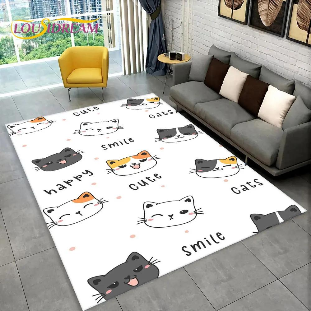 Cute Cat Cartoon Area Rug,Carpet Rug for Living Room Children's Bedroom Sofa Doormat Decor,Kids Play Crawling Non-slip Floor Mat
