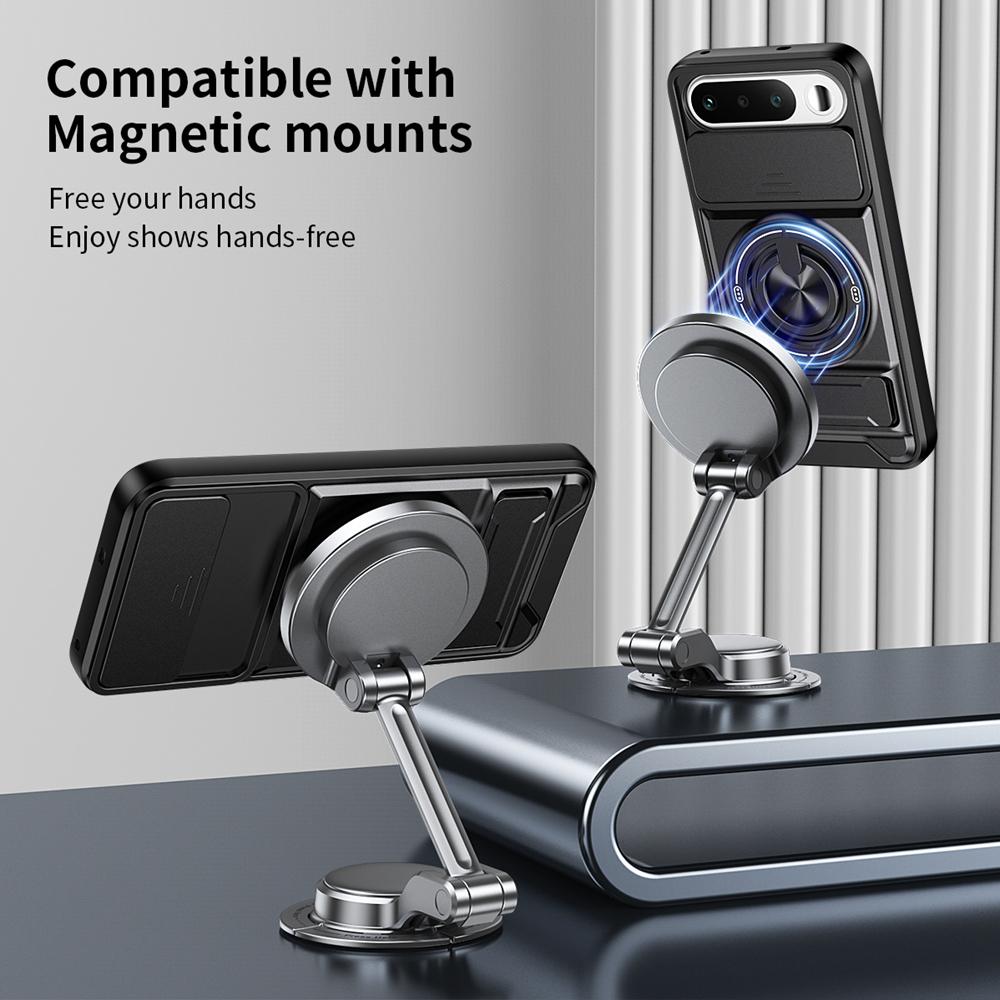 KEYSION Magnetic Phone Case for Raelme 16 5G Slide Camera Protection Upright Kickstand 360 Ring Shockproof Cover for Realme16 5G