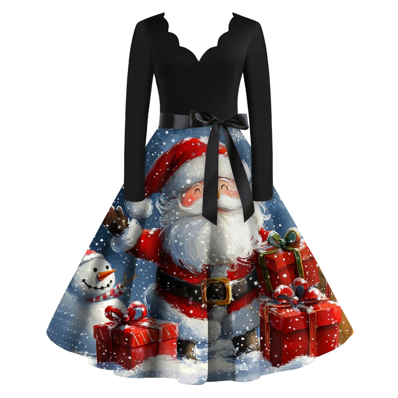 

Женское рождественское платье с V-образным вырезом и широким подолом, длинное платье с рукавами XL небесно-голубой