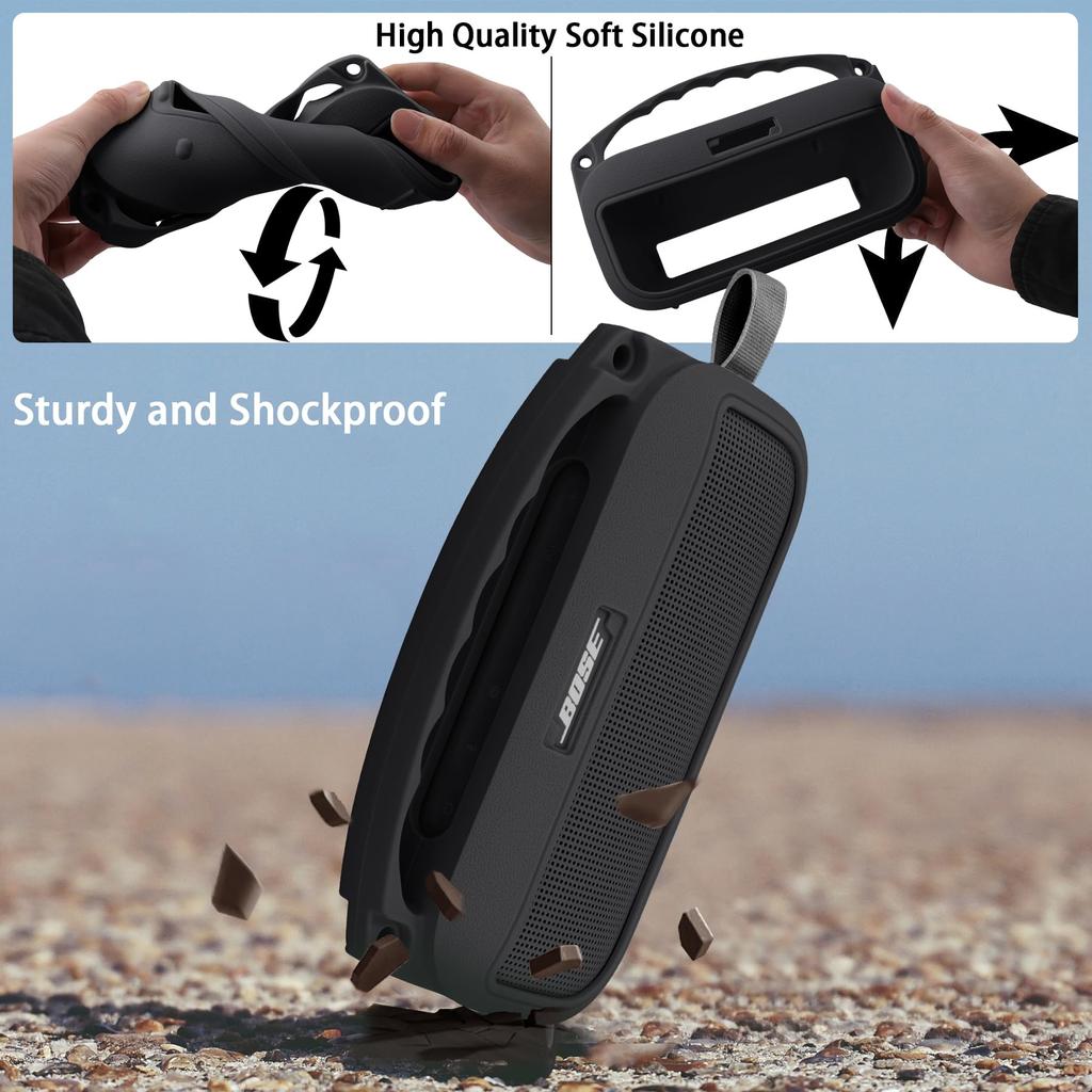 co2CREA Compatible Bose SoundLink Flex2 Portable Speaker LE (2nd Generation)/SoundLink Flex Portable Wireless Speaker Silicone Case, Black (Case Only)