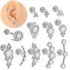 1PC Surgical Steel Silver Color Labret Flat Base Ear Studs Crystal Cluster Helix Tragus Cartilage Piercing Jewelry 16G