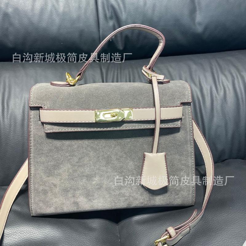Vintage Matte Portable Suede Kelly Bag Velvet Platinum Bag Autumn and Winter New Fashion Shoulder Ellyag