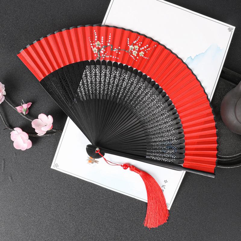 Chinese Style Folding Folding Fan Change Color With Tassel Dance Fan Silk Cloth Bamboo Summer
