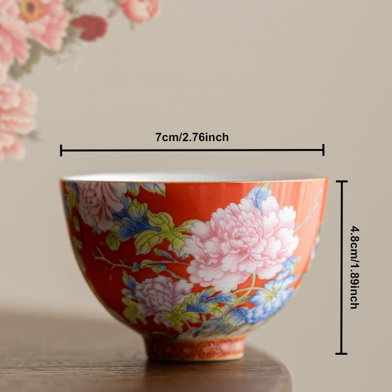 65ml Chinese Enamel Color Ceramic Tea Cup Peony Master Cups Household Palace Flower Teacup Set Portable Mini Tea Bowl Teaware