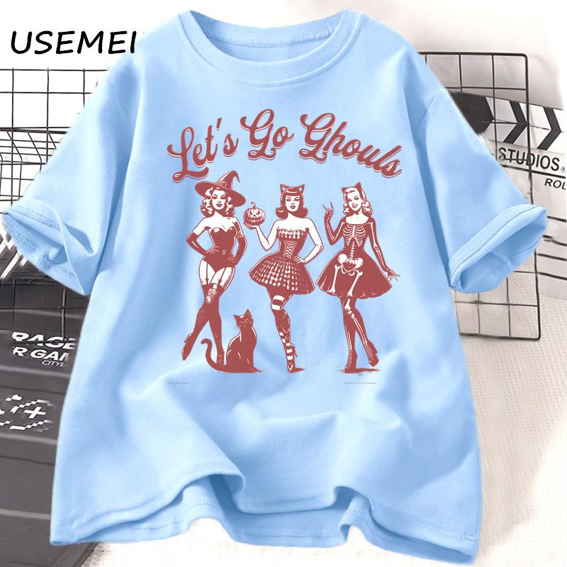 Lets Go Retro Halloween Spooky Mama Tshirt Women Casual Cotton Fall Witchy Tshirt Short Sleeve Womens Clothing Fall Tshirts