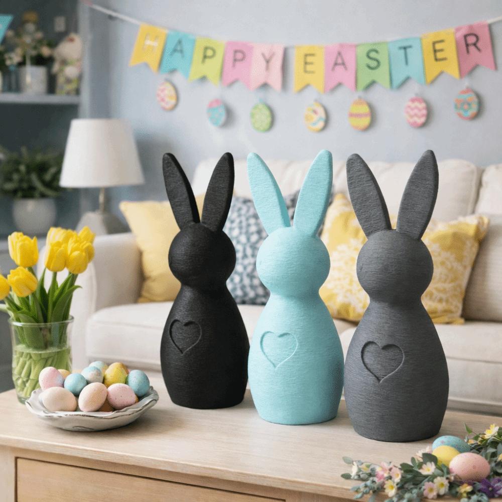 Cute 3D Printed Rabbit Ornament Colorful Heart-Shaped Easter Bunny Ornament Cartoon Easter Bunny Figurine Easter Gifts