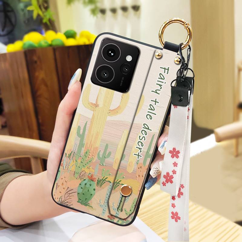 Lanyard Flower Phone Case For Nokia HMD Skyline Kickstand Back Cover Ring Fashion Design Wrist Strap Waterproof Silicone