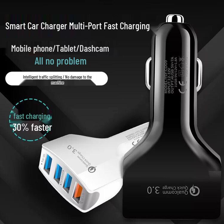 

2.4A 4-Port USB Car Charger 12/24V Fast Phone Charging Adapter білий