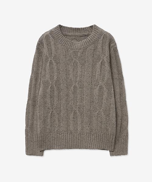 LADY VOLUME Wool Bokashi Crew Neck Round Knit_Brown