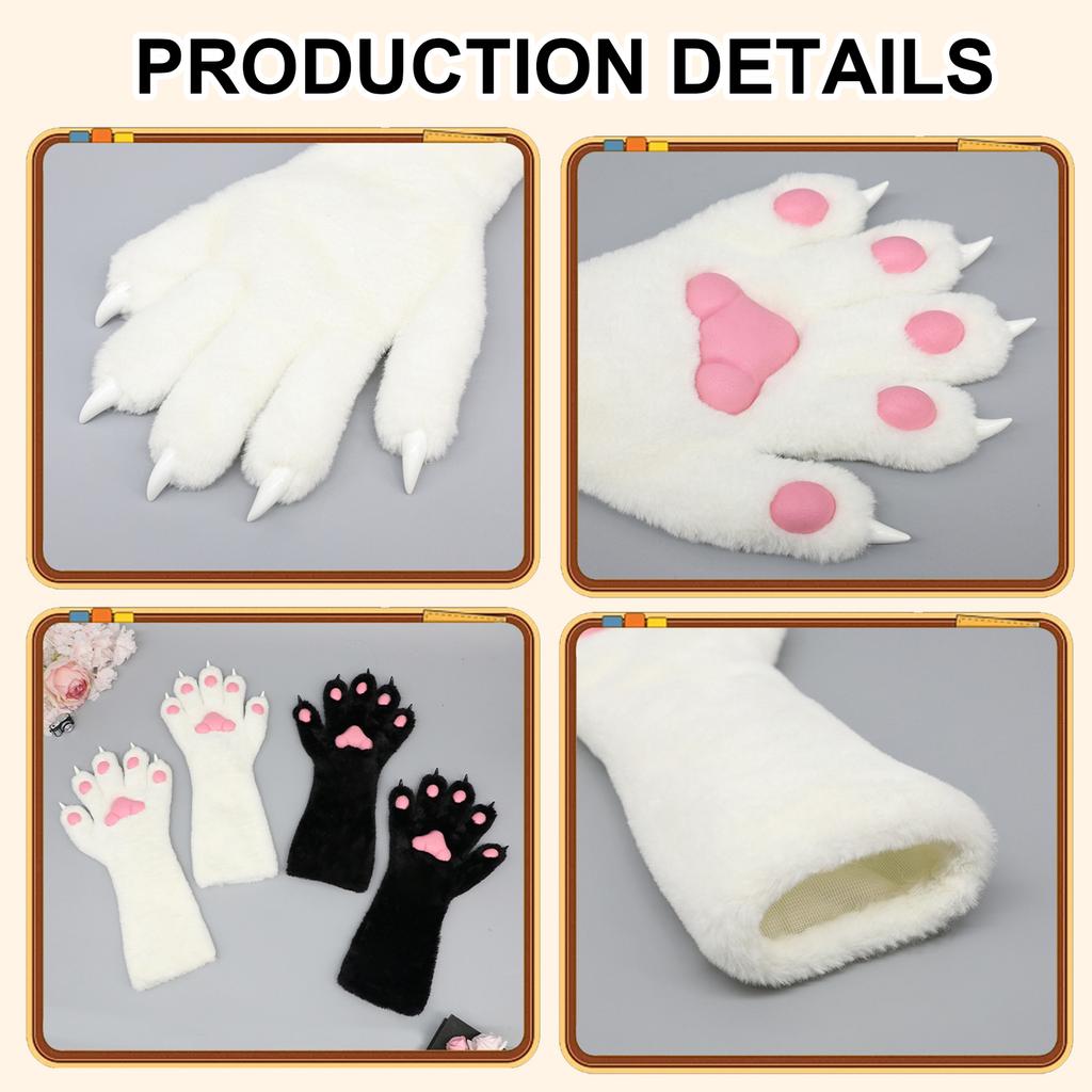 Cosplay Kostüm Pfotenhandschuhe für Damen Plüsch Tierpfoten Handschuhe Halloween Party Anime Requisiten Rollenspiel Handwärmer