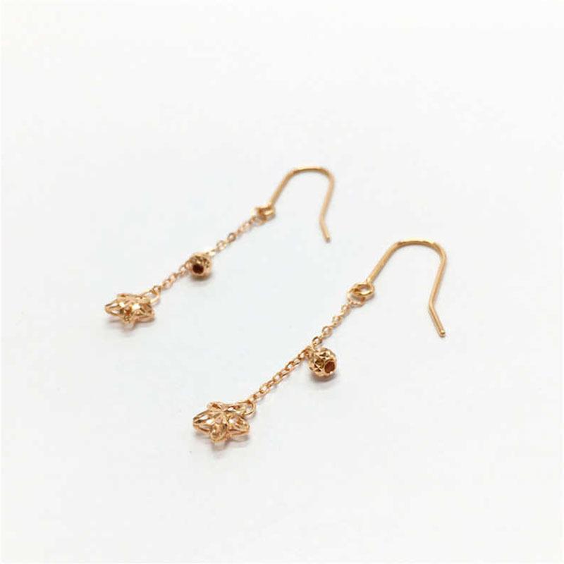 Purple Gold Mori Hollow Flower Earrings Bead Gold Plated Rose Gold Long Earrings