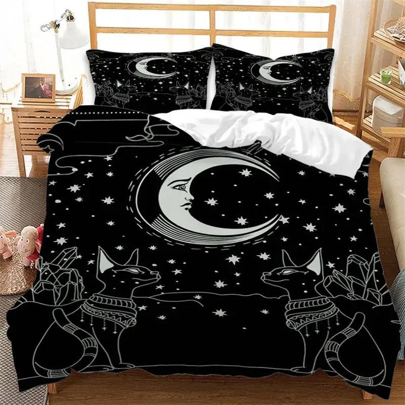 Sun and Moon King Duvet Cover Bohemian Style Celestial Bedding Set Microfiber Galaxy Stars Comforter Cover For Kids Girls Teens
